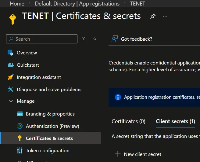 Navigate to Certificates & secrets